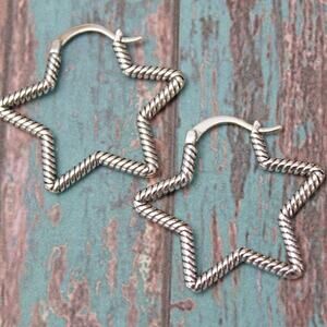 Silver Star Hoop Earrings